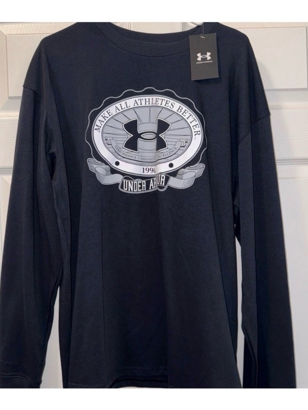 Under Armour Black Long-Sleeve Athletic Tee with Emblem